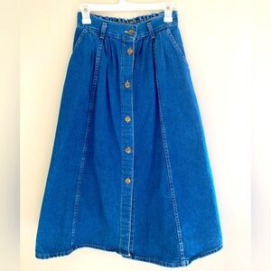 Vintage Cherokee Denim Button A-Line Midi Skirt with Pockets, Size Small